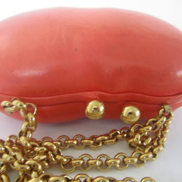 Evening Pochette Jane Bolinger RARE Bean Leather Shoulder bag Salmon Vintage - Picture 6 of 8